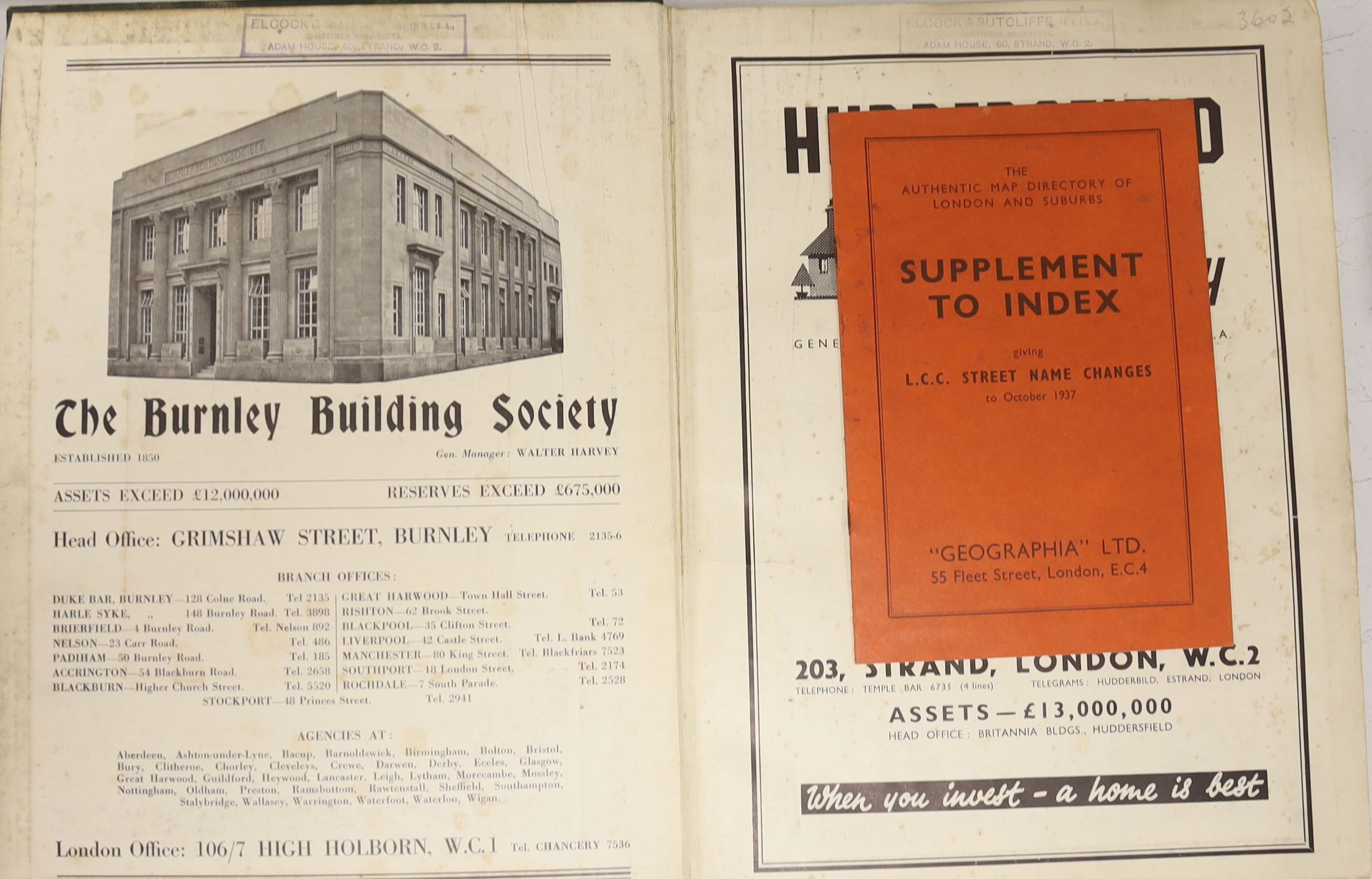 “The Authentic Map Directory of London Suburbs” 4th edition pub 1930 by Geographia blue cloth.